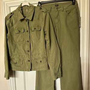 Jag Jeans and Jacket Set Army Green size L and size 8 NWOT Stretch